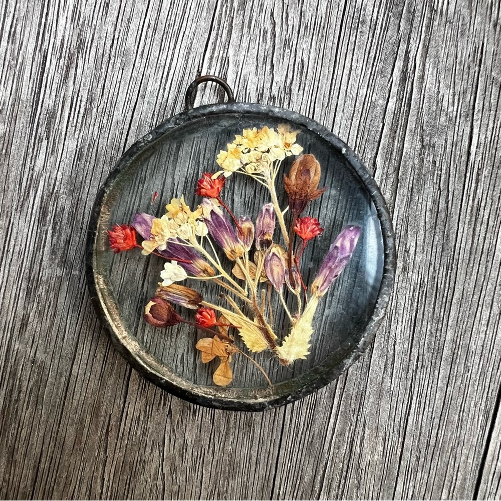 Vintage Glass Pressed Flowers Pendant Terrarium Jewelry Dried Flowers Boho